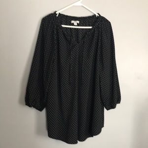 Black white polka dot 3/4 sleeve top